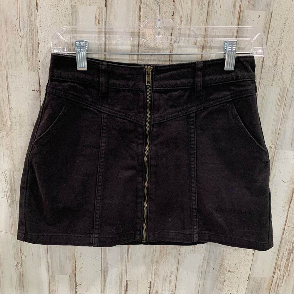 Pacsun Black Faded Denim Exposed Zipper Front Mini Skirt 25 Punk Grunge